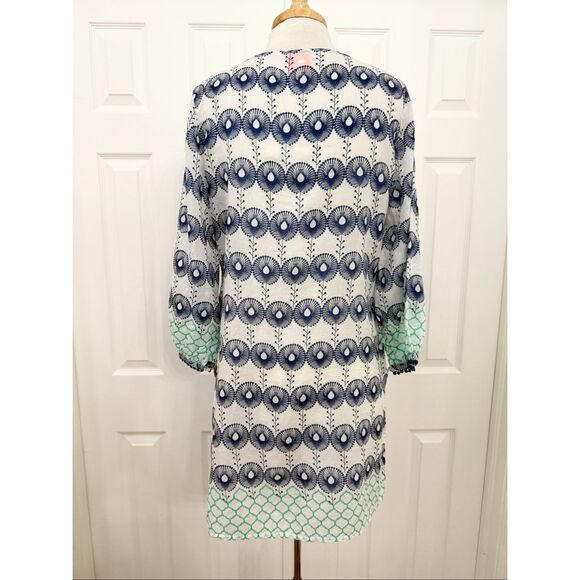 Nimo Blue White Pom Pom Embroidered Cotton Silk Dress Size Large - Picture 6 of 8